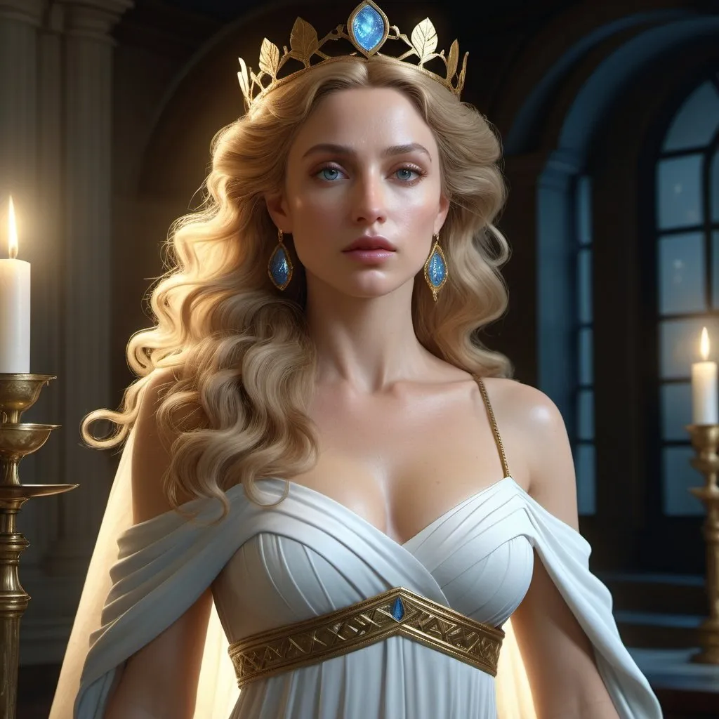 Prompt: HD 4k 3D, hyper realistic, professional modeling, enchanted Dutch goddess mythology Princess, beautiful, magical, detailed, highly realistic woman, traditional Americana style, elegant, ethereal, mythical, Greek goddess, surreal lighting, majestic, goddesslike aura, Annie Leibovitz style 