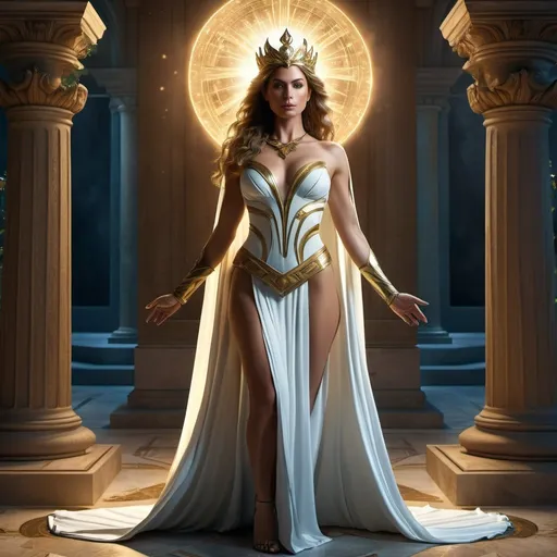 Prompt: HD 4k 3D 8k professional modeling photo hyper realistic beautiful woman enchanted Super Villainess Princess Terra, ethereal greek goddess, full body surrounded by ambient glow, magical, highly detailed, intricate, beautiful supervillianess style, earth manipulation, power of mother earth, outdoor landscape, highly realistic woman, high fantasy background, elegant, mythical, surreal lighting, majestic, goddesslike aura, Annie Leibovitz style 

