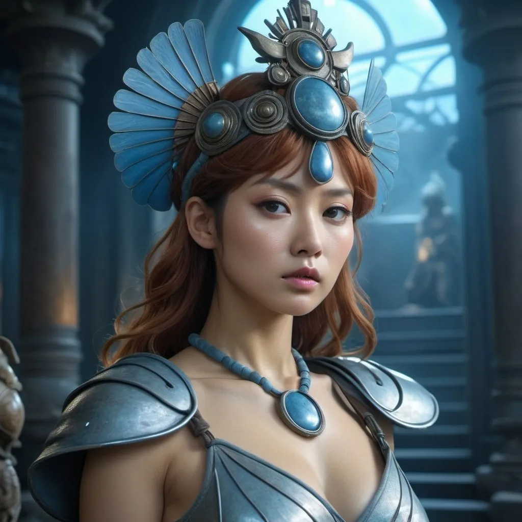 Prompt: HD 4k 3D, hyper realistic, professional modeling, enchanted Japanese post apocalyptic Princess - Nausicaa, fierce, beautiful, magical, sci-fi, high fantasy background, detailed, highly realistic woman, elegant, ethereal, mythical, Greek goddess, surreal lighting, majestic, goddesslike aura, Annie Leibovitz style 