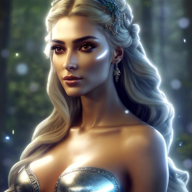 Prompt: HD 4k 3D, hyper realistic, professional modeling, ethereal Greek goddess of trajectory, green twist hair, light skin, gorgeous face, gorgeous silver archer armor,  rustic jewelry and headpiece, full body, ambient glow, archery maiden, nymph, landscape, detailed, elegant, ethereal, mythical, Greek, goddess, surreal lighting, majestic, goddesslike aura