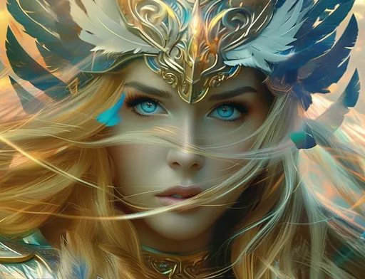 Prompt: Spear Goddess Valkyrie Geiravör,  pre-Raphaelite time-lapse motion blur, High resolution, detailed portrait, ethereal atmosphere,  flowing hair, captivating eyes, cosmic mystical aura, vibrant colors, soft lighting, professional, digital painting, enchanting presence, fantasy, dreamy, female, mystical, detailed hair, captivating gaze, professional lighting, hyper realistic, HD 4k 3D, professional modeling, ethereal, gorgeous face, ambient divine glow, detailed and intricate, elegant, ethereal, mythical, goddess, radiant lighting, 