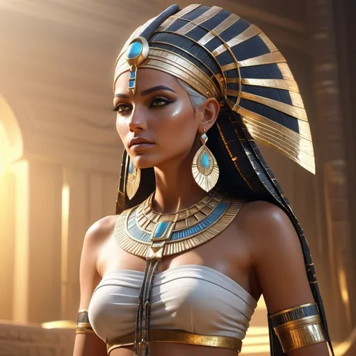Prompt: HD 4k 3D, 8k, hyper realistic, professional modeling, ethereal Egyptian Goddess style, Harvest Goddess, beautiful, glowing tan skin, silver hair, mythical rustic outfit and jewelry, headpiece, full body, goddess of grain and weaving, Fantasy setting, surrounded by ambient divine glow, detailed, elegant, surreal dramatic lighting, majestic, goddesslike aura, octane render, artistic and whimsical