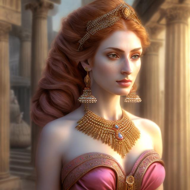 Prompt: HD 4k 3D, hyper realistic, professional modeling, ethereal Greek warrior goddess, pink and red hair, pale skin, gorgeous face, gorgeous peasant gown, modest jewelry and headband, full body, ambient glow, agriculture goddess, standing in front of flour mills, detailed, elegant, ethereal, mythical, Greek, goddess, surreal lighting, majestic, goddesslike aura