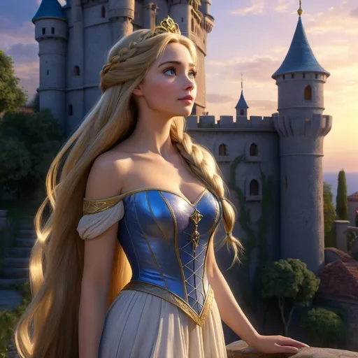 Prompt: HD 4k 3D, hyper realistic, professional modeling, enchanted German Princess - Rapunzel, very long hair, castle tower, beautiful, magical, detailed, elegant, ethereal, mythical, Greek goddess, surreal lighting, majestic, goddesslike aura