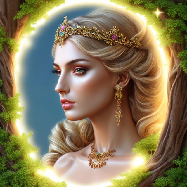 Prompt: HD 4k 3D, hyper realistic, professional modeling, ethereal  Greek goddess of mulberry, blonde hair, tan skin, gorgeous face, gorgeous tree dress, tree jewelry and mulberry tiara, full body, ambient glow, mulberry tree nymph, landscape, detailed, elegant, ethereal, mythical, Greek, goddess, surreal lighting, majestic, goddesslike aura