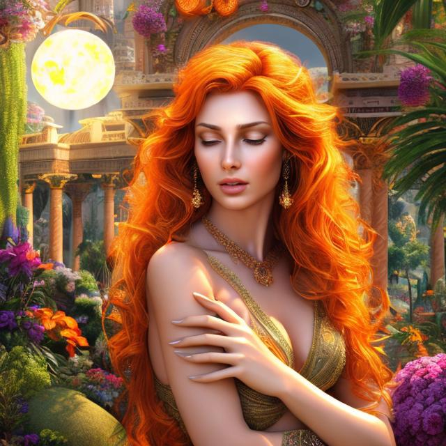 Prompt: HD 4k 3D 8k professional modeling photo hyper realistic beautiful sultry woman ethereal greek goddess of affection and friendship
straight orange hair green eyes gorgeous face pale skin sheer lace grecian dress ornate jewelry diadem curvy full body surrounded by ambient glow hd landscape background she is surrounded by creation and life, plants, animals, people, sun, moon
