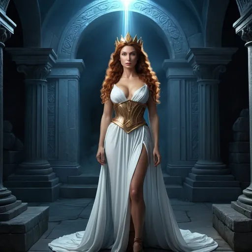 Prompt: HD 4k 3D 8k professional modeling photo hyper realistic beautiful woman enchanted evil Princess Regan, ethereal greek goddess, full body surrounded by ambient glow, magical, highly detailed, intricate, manipulate, villain, dungeon, witch, outdoor landscape, highly realistic woman, high fantasy background, elegant, mythical, surreal lighting, majestic, goddesslike aura, Annie Leibovitz style 

