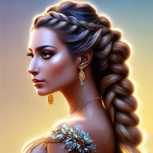 Prompt: HD 4k 3D, hyper realistic, professional modeling, ethereal Greek goddess of mountains, purple braided hair, tan skin, gorgeous face, gorgeous mountain inspired dress,  rustic jewelry and diadem, full body, ambient glow, mountain and rock nymph, landscape, detailed, elegant, ethereal, mythical, Greek, goddess, surreal lighting, majestic, goddesslike aura