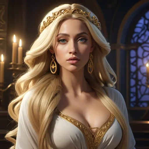Prompt: HD 4k 3D, hyper realistic, professional modeling, enchanted modern Rapper hip hop style Rapunzel, long blonde hair, beautiful, magical, detailed, highly realistic woman, elegant, ethereal, mythical, Greek goddess, surreal lighting, majestic, goddesslike aura, Annie Leibovitz style 