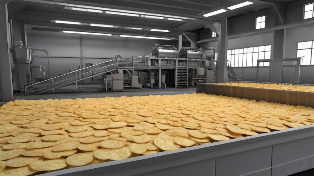 Prompt: Generate a hyper-realistic photo of a potato chip factory