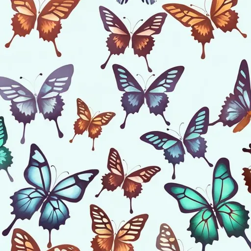 Prompt: Illustrate a nature lover's t-shirt design with graceful butterflies on a soft and subtle ban block paper.