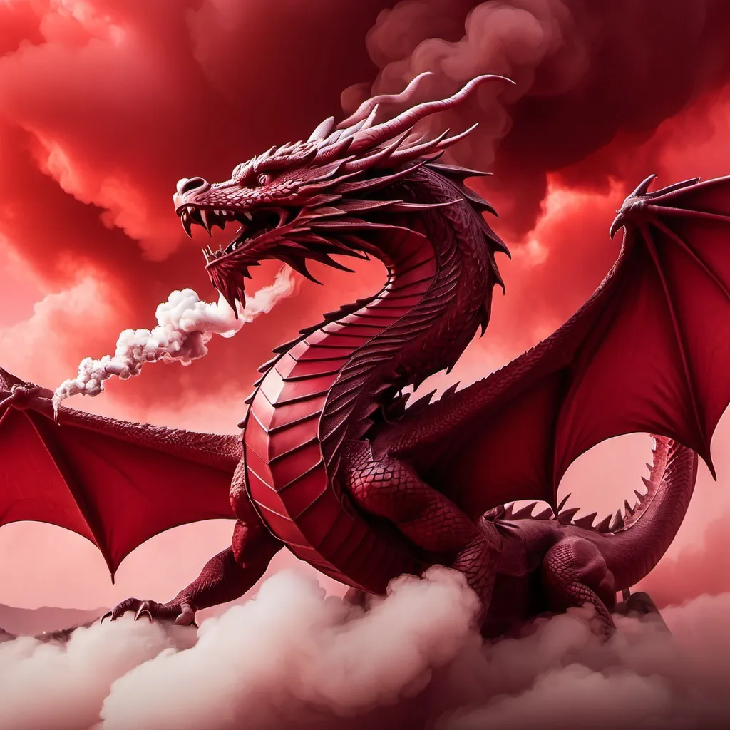 Prompt: Red smoke filled sky and dragon 