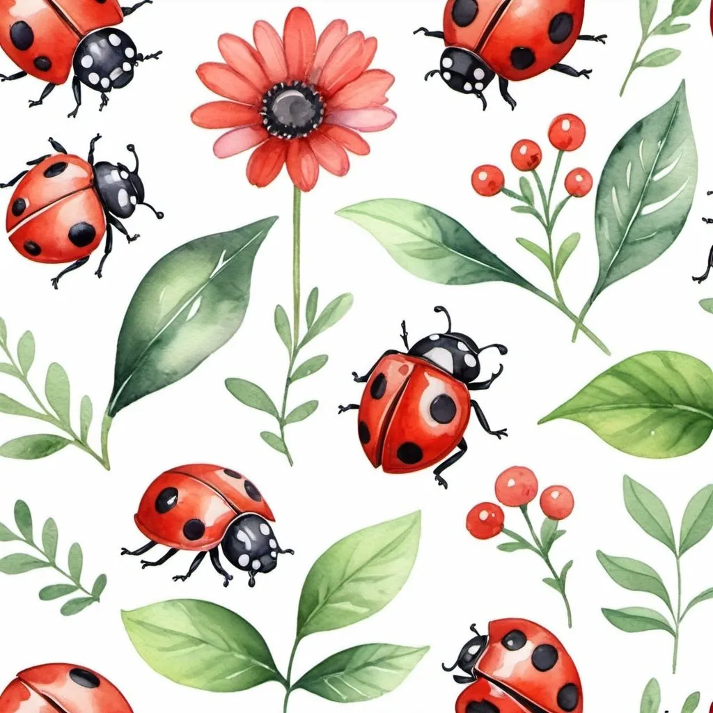 Prompt: watercolor clipart cute nursery ladybug bocho  suitable for commercial use, isolated on a white background