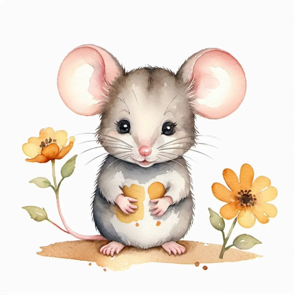Prompt:  watercolor clipart cute nursery animels little mouse bocho suitable for commercial use, isolated on a white background