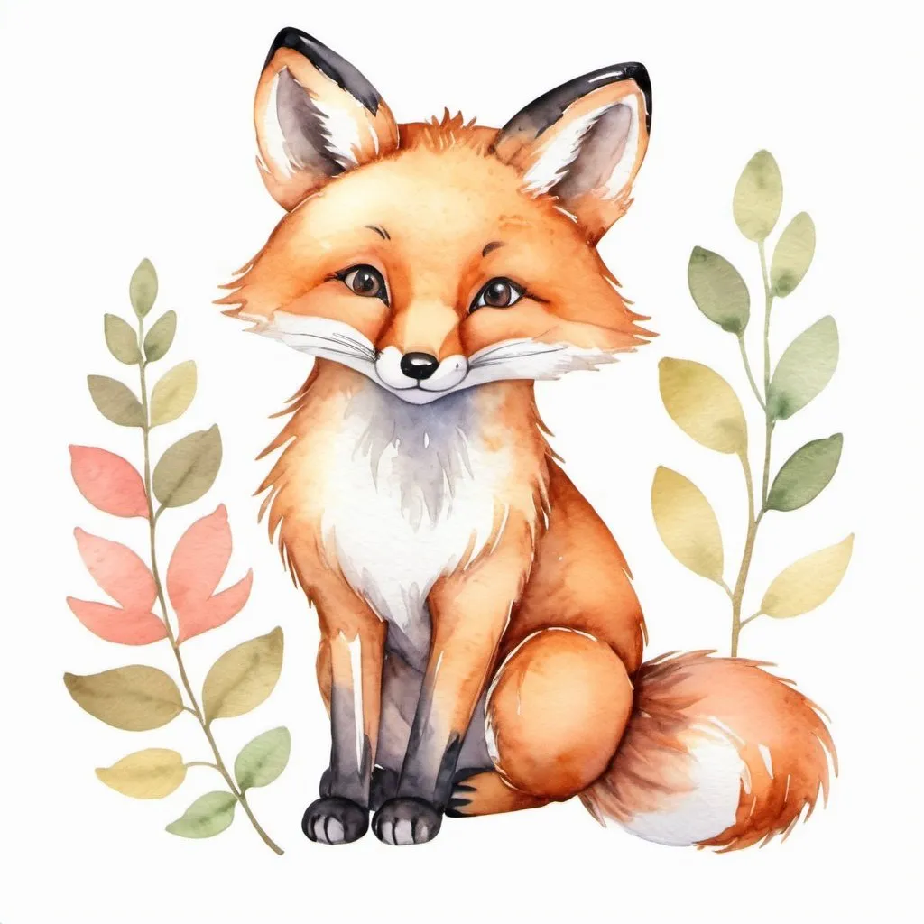 Prompt: watercolor clipart cute nursery fox bocho  suitable for commercial use, isolated on a white background