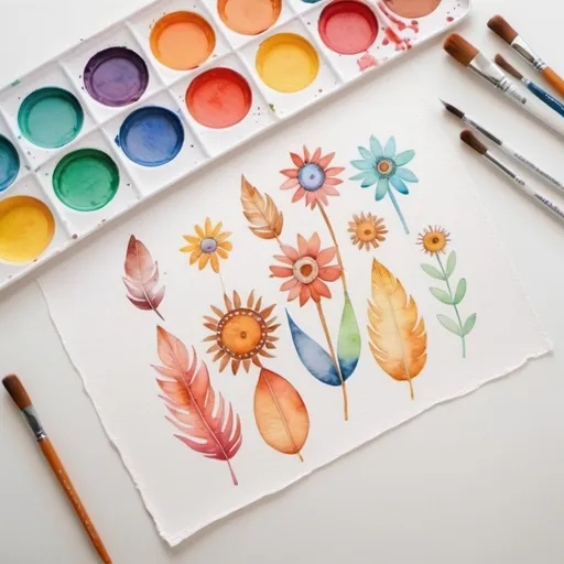 Prompt:  watercolor drawing for children in boho style on a white background