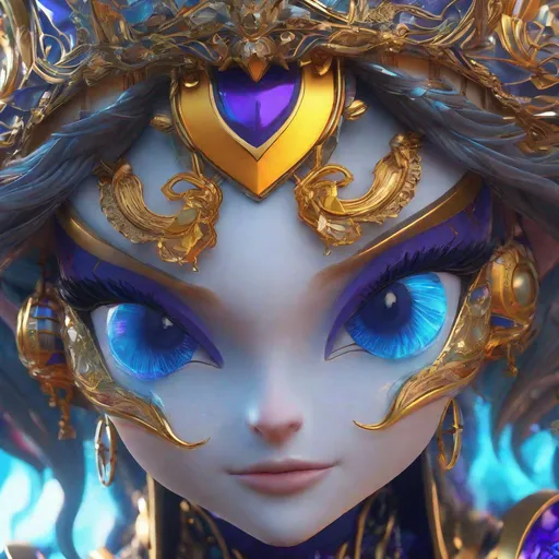 Prompt: ursula humanoid, detailed background, wide angle shot, 3d,  30 year old,  perfect woman,  Same color eyes glowing vividly, detailed eyes, clear eyes, Splash art, front, epic Instagram, very detailed, artstation, hyperdetailed intricately detailed ,intricate detail, splash screen, complementary colors, fantasy concept art, 4k, heavy strokes, realistic painting, splash arts, full height, full body, telling future in  a ball of fire,  megaman legends stylized