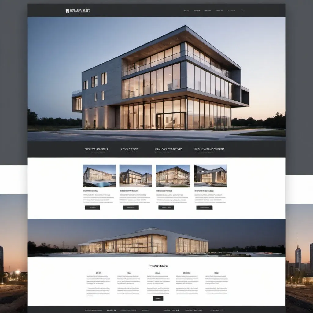Prompt: Modern web design for construction company, sleek and professional, hero area with construction imagery, clear navigation bar, grid layout for easy navigation, links to services and portfolio, high-quality 3D rendering, clean and minimalist design, cool-toned lighting, detailed textures, professional web design, construction theme, modern architecture, highres, sleek design, professional, 3D rendering, clean layout, minimalist, cool tones, detailed textures