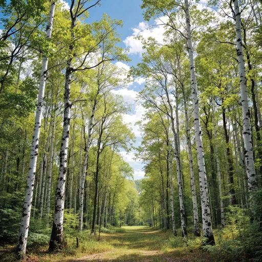 Prompt: forest of  white birch, American beech, hazel alder 
