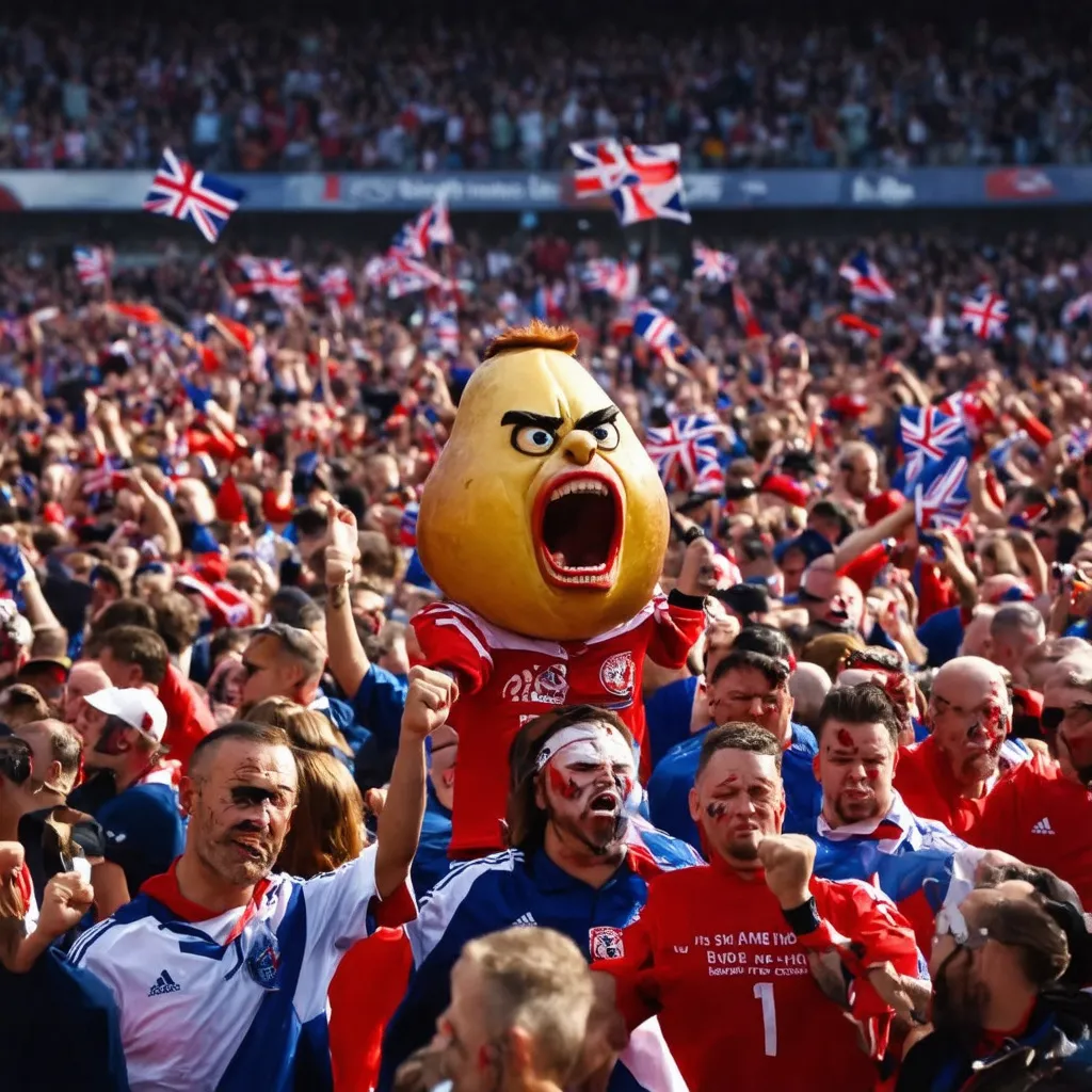 Prompt: outrages at the making of a boon busting croopon potato anger football england come on you footy coming home