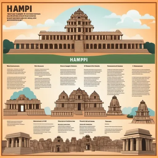 Prompt: Create an poster that shows the story  of Group of Monuments at Hampi in different time line and why we should preserve it for future the information should be in English language 