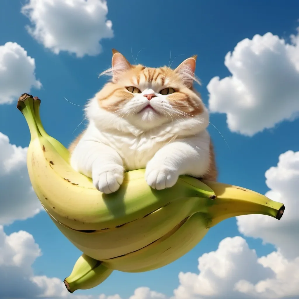 Prompt: Banana green color looks alike a fat cat whilw flying high in between cloud