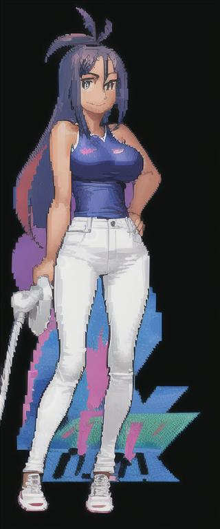 Prompt: elma dragon 
thicc tennis outfit jeans pixel art
