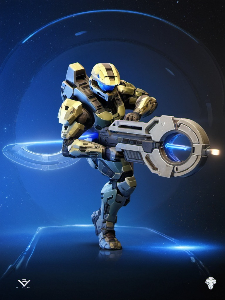 Prompt: Halo Spartan Customizing a weapon