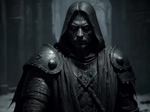 Prompt: A hyper-realistic dark fantasy character inspired by Doomdark’s Revenge, a grim warrior-lord from a cursed northern realm. He wears ancient, weathered armor with dark steel and leather, engraved with runes, cloaked in shadow. Harsh, battle-worn face, realistic human proportions, intense eyes filled with determination and sorrow. Cinematic Lord of the Rings–style realism, dark medieval fantasy aesthetic, moody low-key lighting, cold desaturated color palette, dramatic shadows, epic atmosphere, ultra-detailed textures, photorealistic, 8K quality, realistic skin, cinematic depth of field.
servant of darkness, corrupted armor, subtle inhuman traits, sinister aura, embodiment of creeping evil

