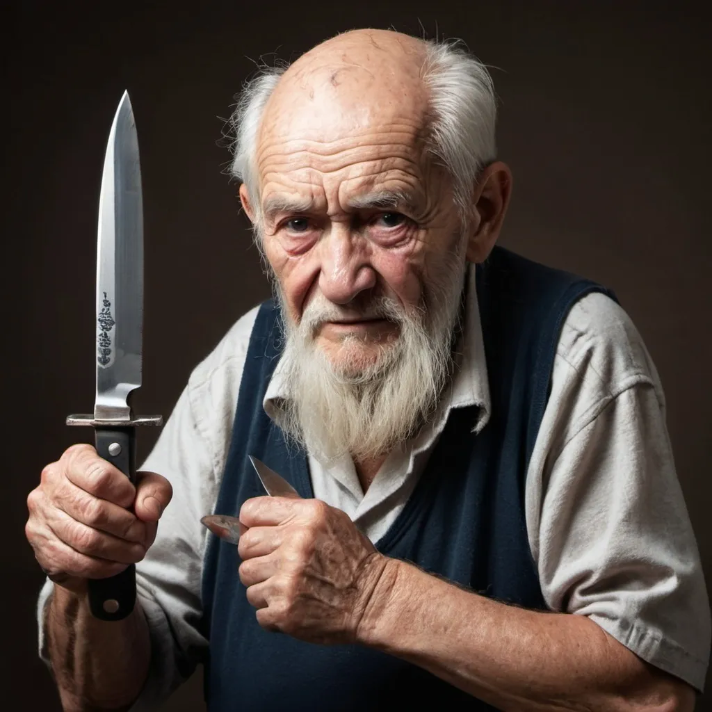 Prompt: old man wityh a knife