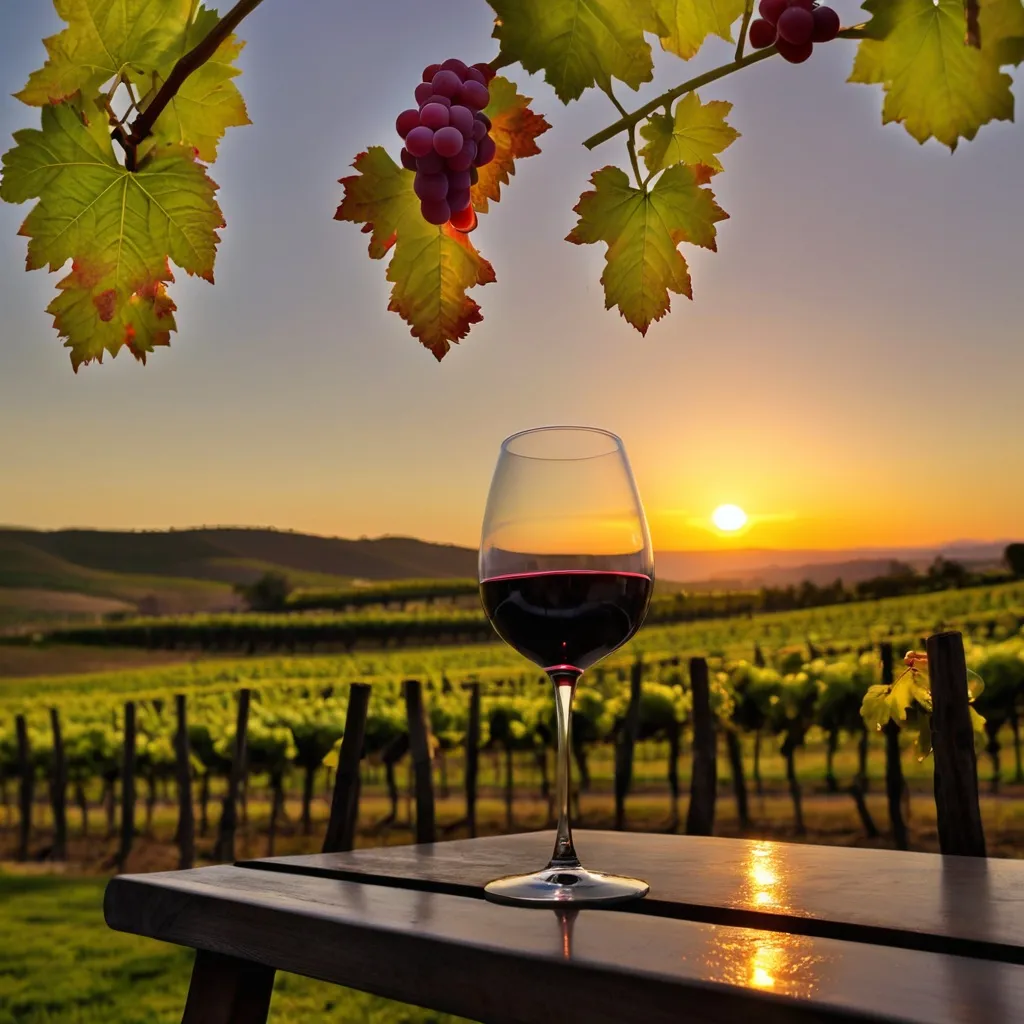 Prompt: wines, vines and sunset