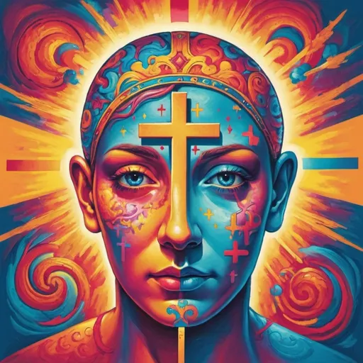 Prompt: mind of cross imagery; bright color