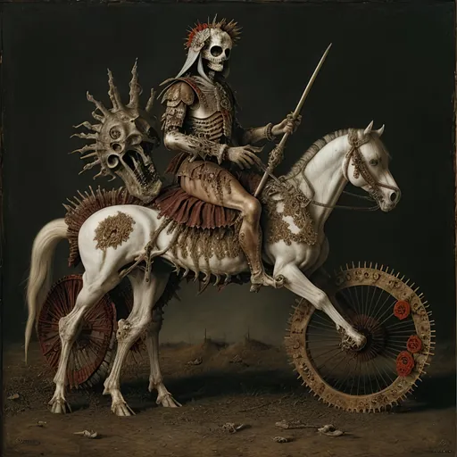 Prompt: death rides a pale horse, by Giuseppe Arcimboldo 