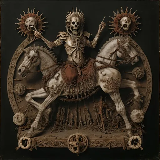 Prompt: death rides a pale horse, by Giuseppe Arcimboldo 