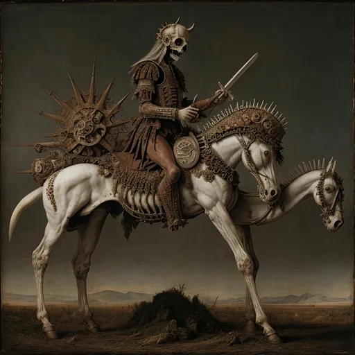 Prompt: death rides a pale horse, by Giuseppe Arcimboldo 