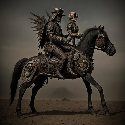 Prompt: steampunk death,  he rides a pale horse, by Giuseppe Arcimboldo 