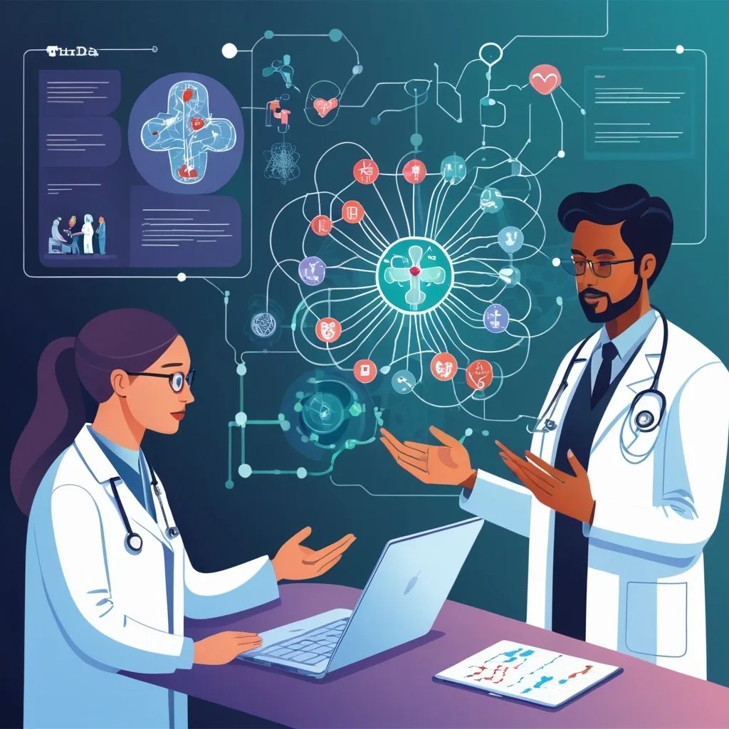 Prompt: solving a complex problem in healthcare through data and innovation, in which the patient is the central point of attention. Collaboration between healthcare providers and data scientists