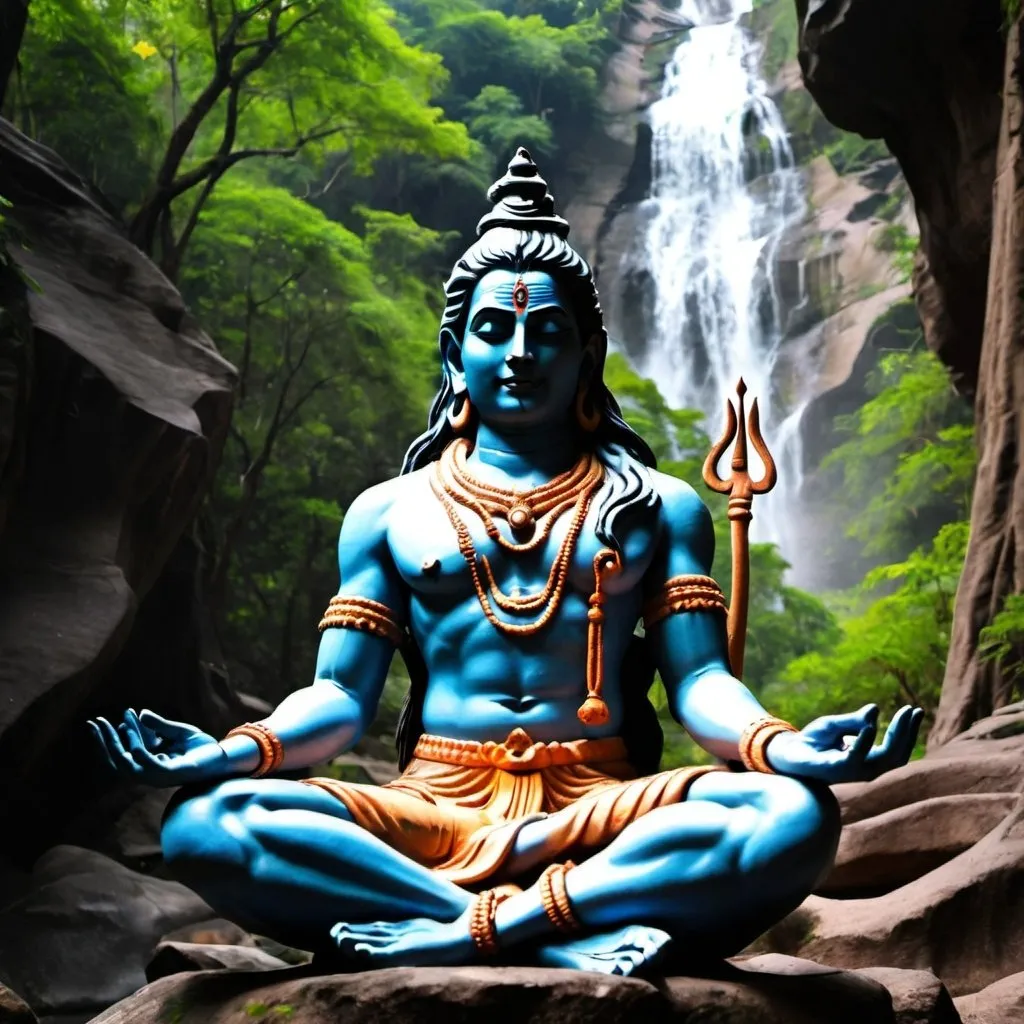 Prompt: Lord Shiva is sitting and meditation at a very aesthetic location