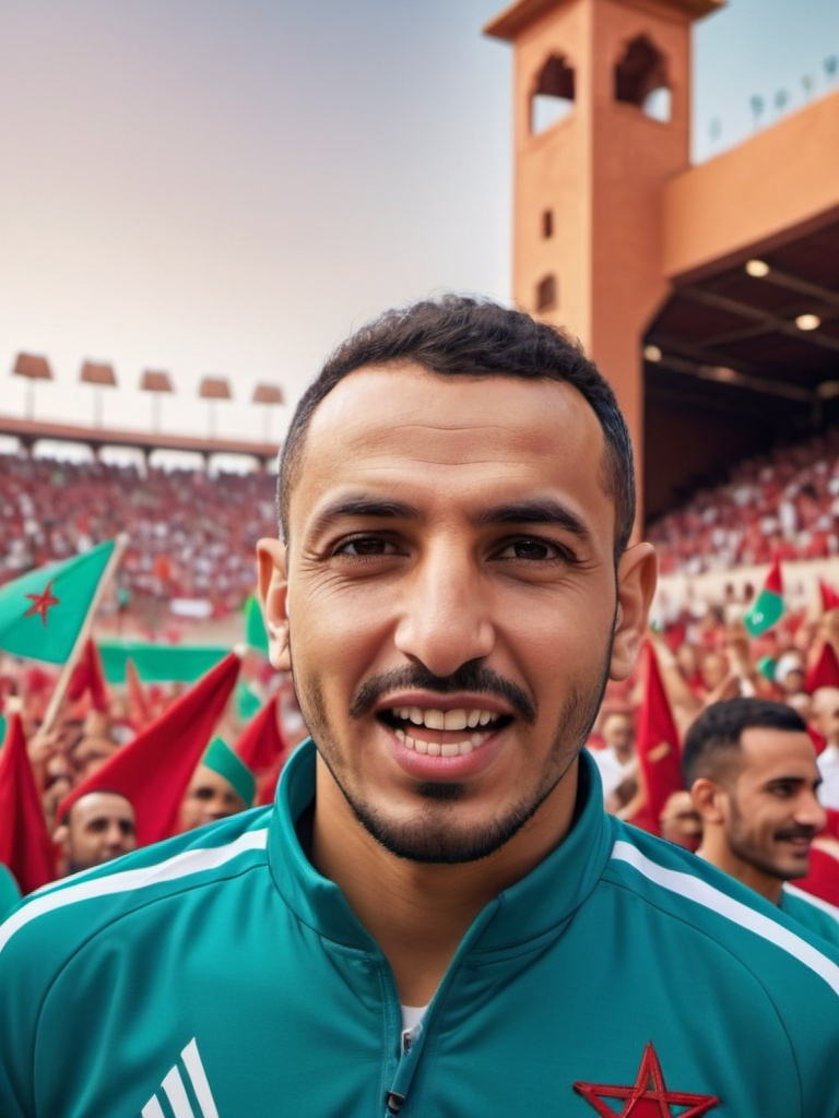 Prompt: Wearing the Moroccan national team's clothes