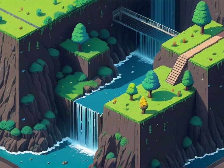 Prompt: a single isometric wall of a sci-fi landscape, Detailed, Isometric, detailed, pixel art, style of studio Ghibli, anime style, isometric, line art style


