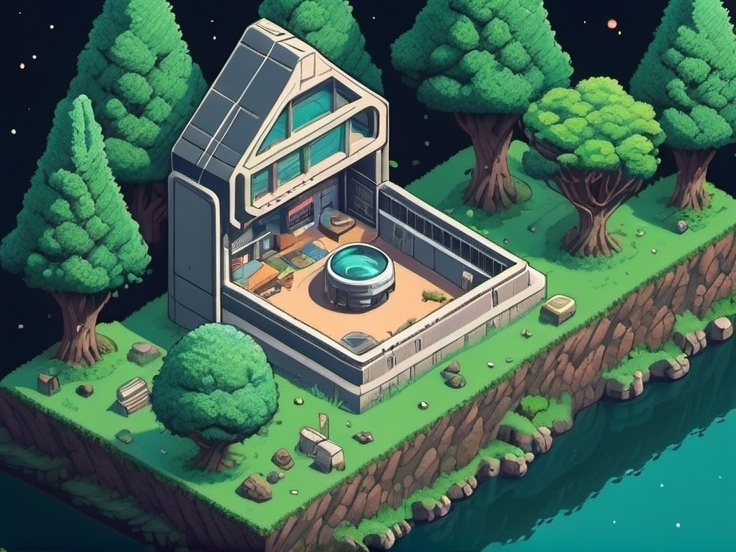 Prompt: a single isometric wall of a sci-fi landscape, Detailed, Isometric, detailed, pixel art, style of studio Ghibli, anime style, isometric, line art style


