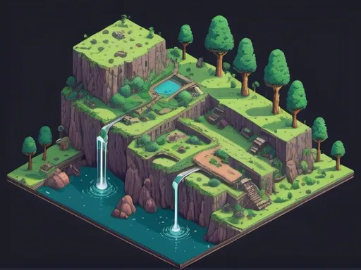 Prompt: a single isometric wall of a sci-fi landscape, Detailed, Isometric, detailed, pixel art, style of studio Ghibli, anime style, isometric, line art style


