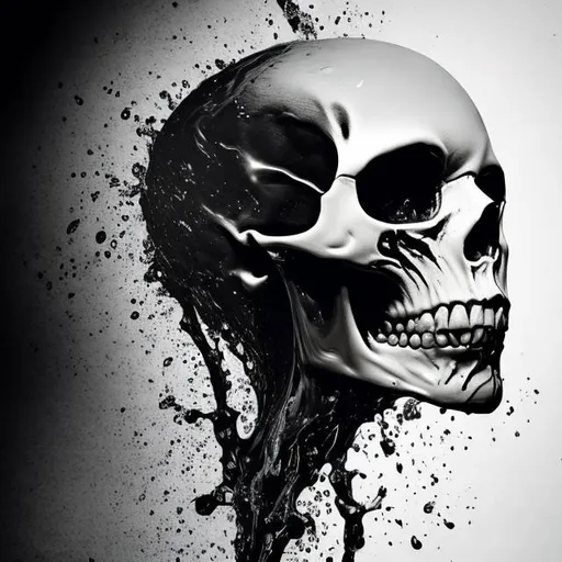 Prompt: black and white liquid skull