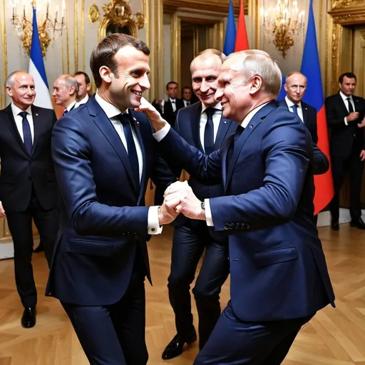Prompt: Emmanuel Macron dancing with Vladimir Poutine

