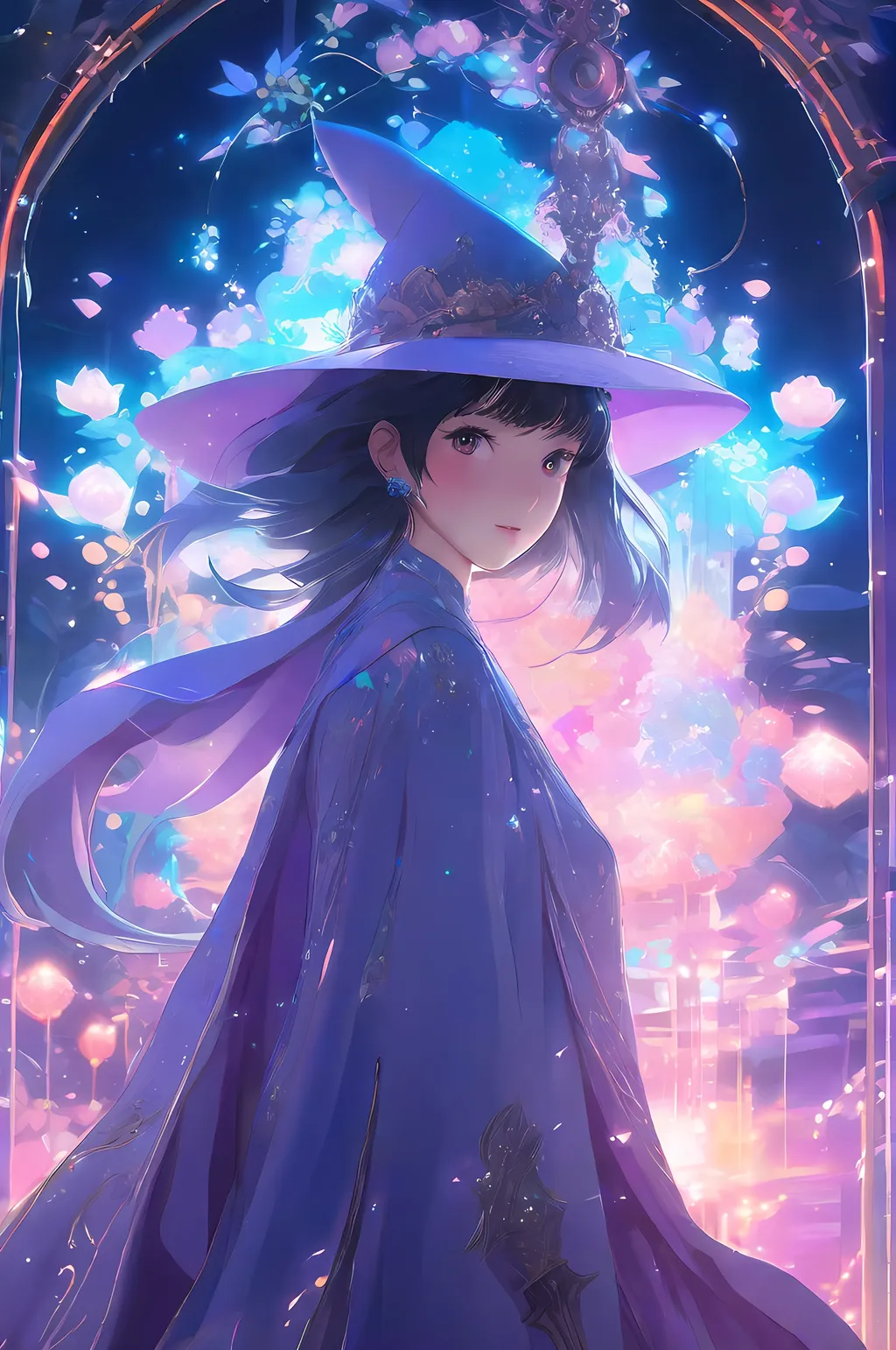 Illustration of a magical anime girl encased in a shimmering bubble