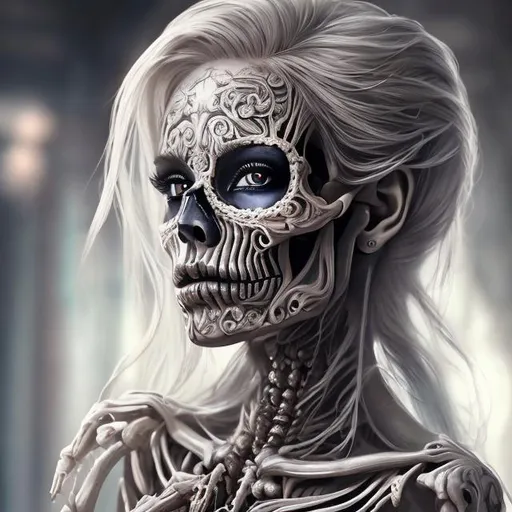 Prompt: Beautiful Skeleton girl(masterpiece) (hyper realistic) (8K) (detailed photography) instagram able, centered, extremely detailed face, extremely detailed eyes, extremely detailed clothes, an artyst, show me a woman draw style, clear face, crystal clear eyes.