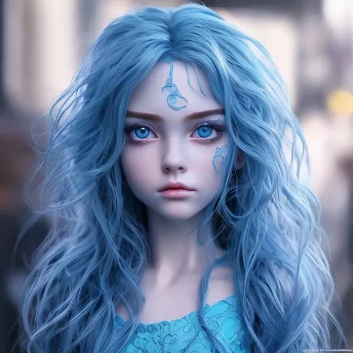 Prompt: Beautiful blue girl(masterpiece) (hyper realistic) (8K) (detailed photography) instagram able, centered, extremely detailed face, extremely detailed eyes, extremely detailed clothes, an artyst, show me a woman draw style, clear face, crystal clear eyes.