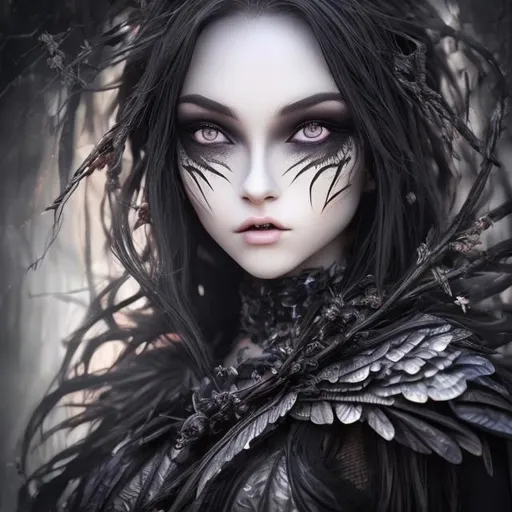 Prompt: Beautiful Crow girl(masterpiece) (hyper realistic) (8K) (detailed photography) instagram able, centered, extremely detailed face, extremely detailed eyes, extremely detailed clothes, an artyst, show me a woman draw style, clear face, crystal clear eyes.
