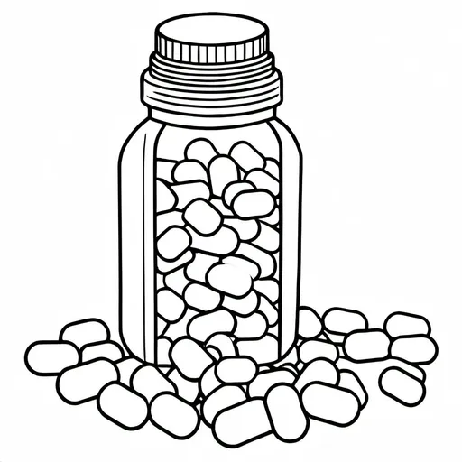 Prompt: Pill Bottle,
Pill spilling out
