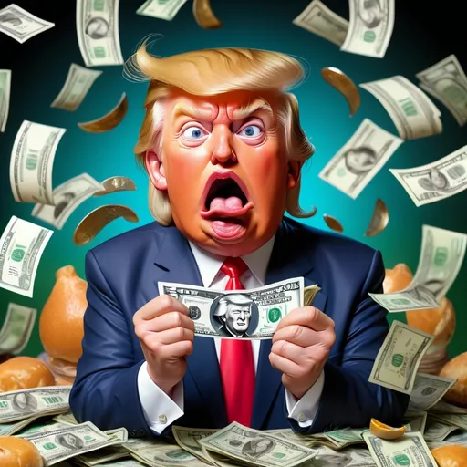 Prompt: donald trump eat some money